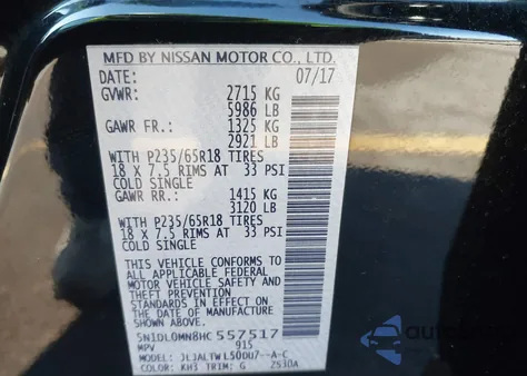 2017 Infiniti Qx60 z USA, uszkodzony, nr VIN 5N1DL0MN8HC557517